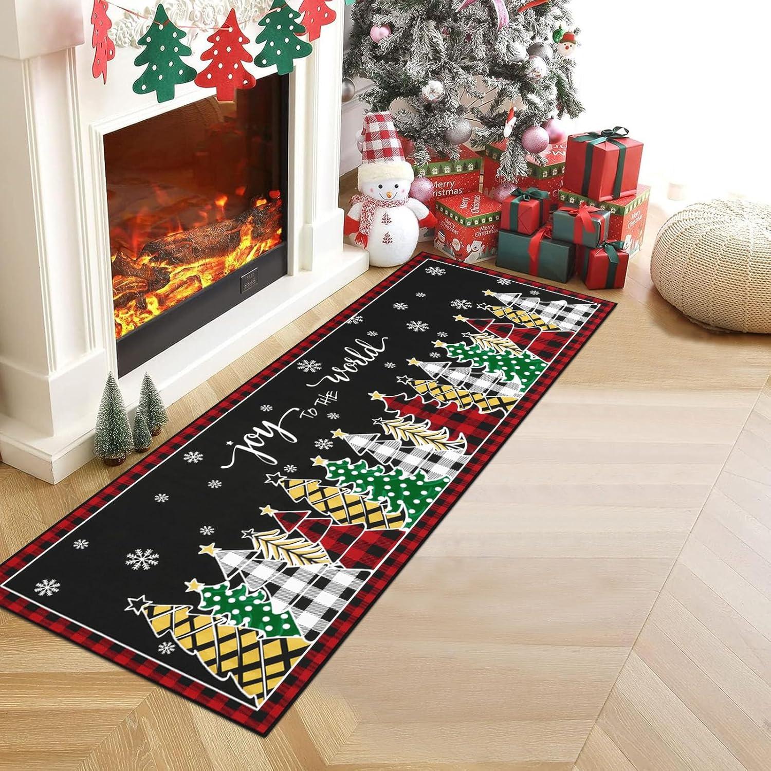 Weihnachtsläufer Teppich rutschfest Hochwertig Schwarzer Weihnachtsbaum Fußmatten Eingangs Schlafzimmer