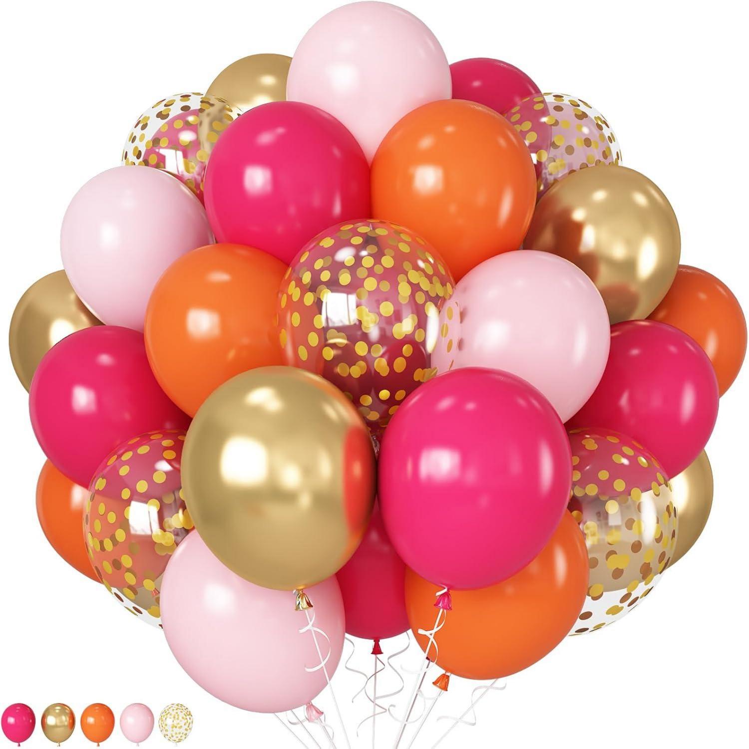 Latex Luftballons Party Deko Set 60 Stück Orange Rosa Pink Gold