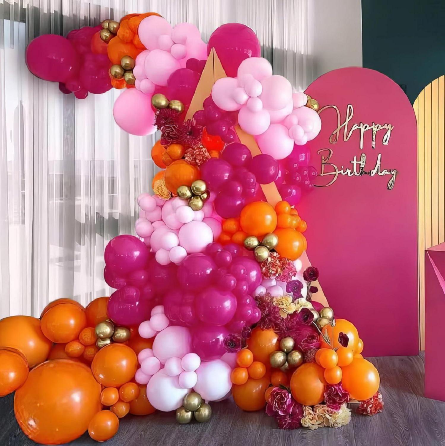 Latex Luftballons Party Deko Set 60 Stück Orange Rosa Pink Gold