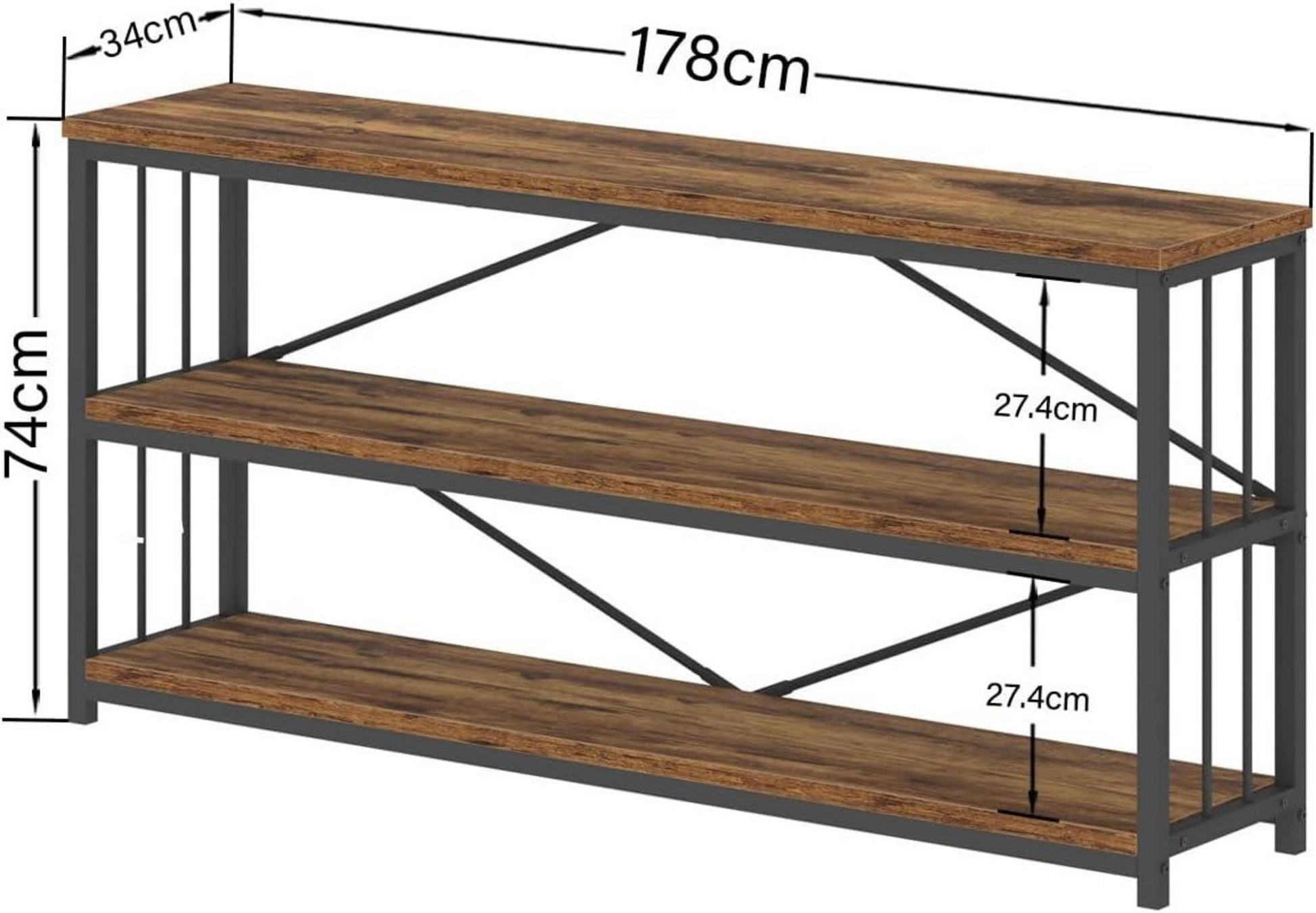 Konsolentisch Holz Bücherregal 3 Ebenen Wohnzimmer Flurregal
