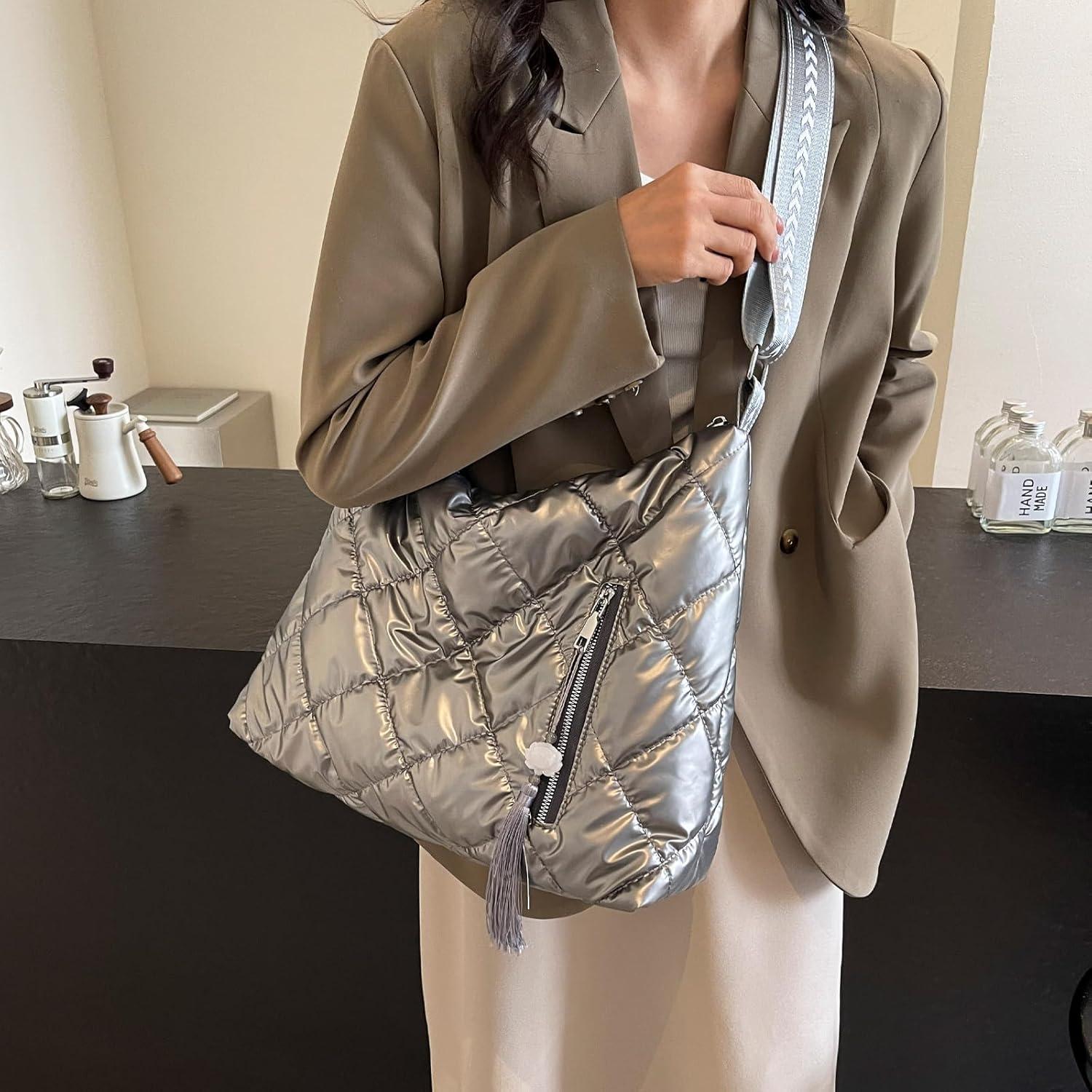 Damen PUffer Schultertasche Winter Umhängetasche gesteppt Uni Arbeit Einkaufen