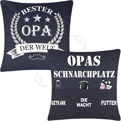 Geschenk Kissenbezug Opa 45x45 Weihnachten 3 Taschen Enkel Bester Opa