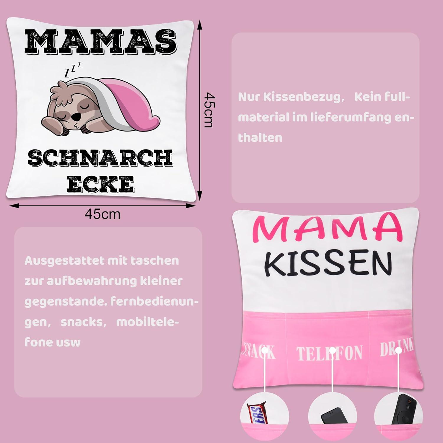 Geschenk für Mama Kissenbezug 45x45 Weich 3 Taschen Lustig