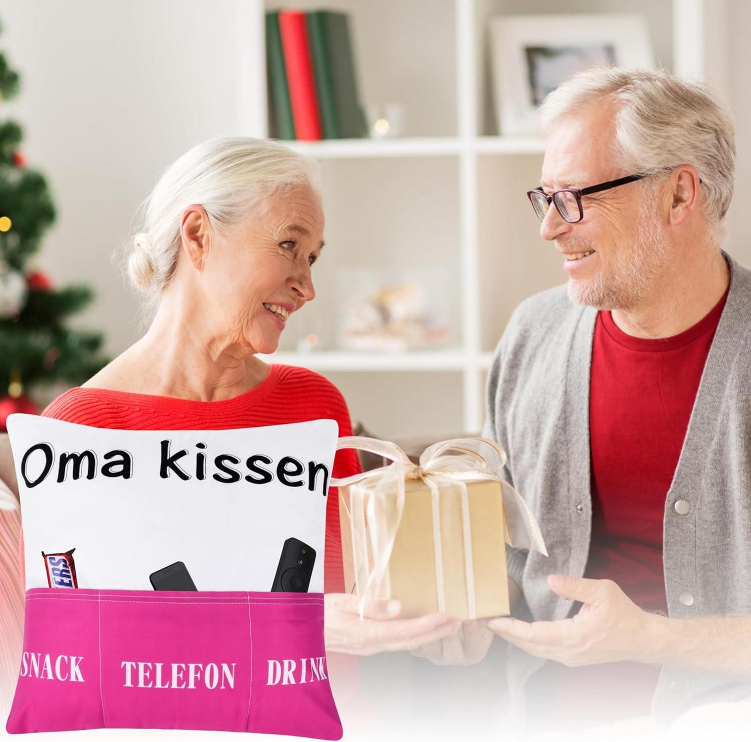 Merclix Oma Geschenk Kissenbezug 45x45 mit 3 Tasche Weihnachten Muttertag