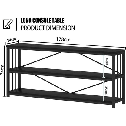 Konsolentisch Holz Bücherregal 3 Ebenen Schwarz 34x178x74 cm