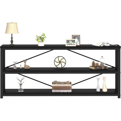 Konsolentisch Holz Bücherregal 3 Ebenen Schwarz 34x178x74 cm