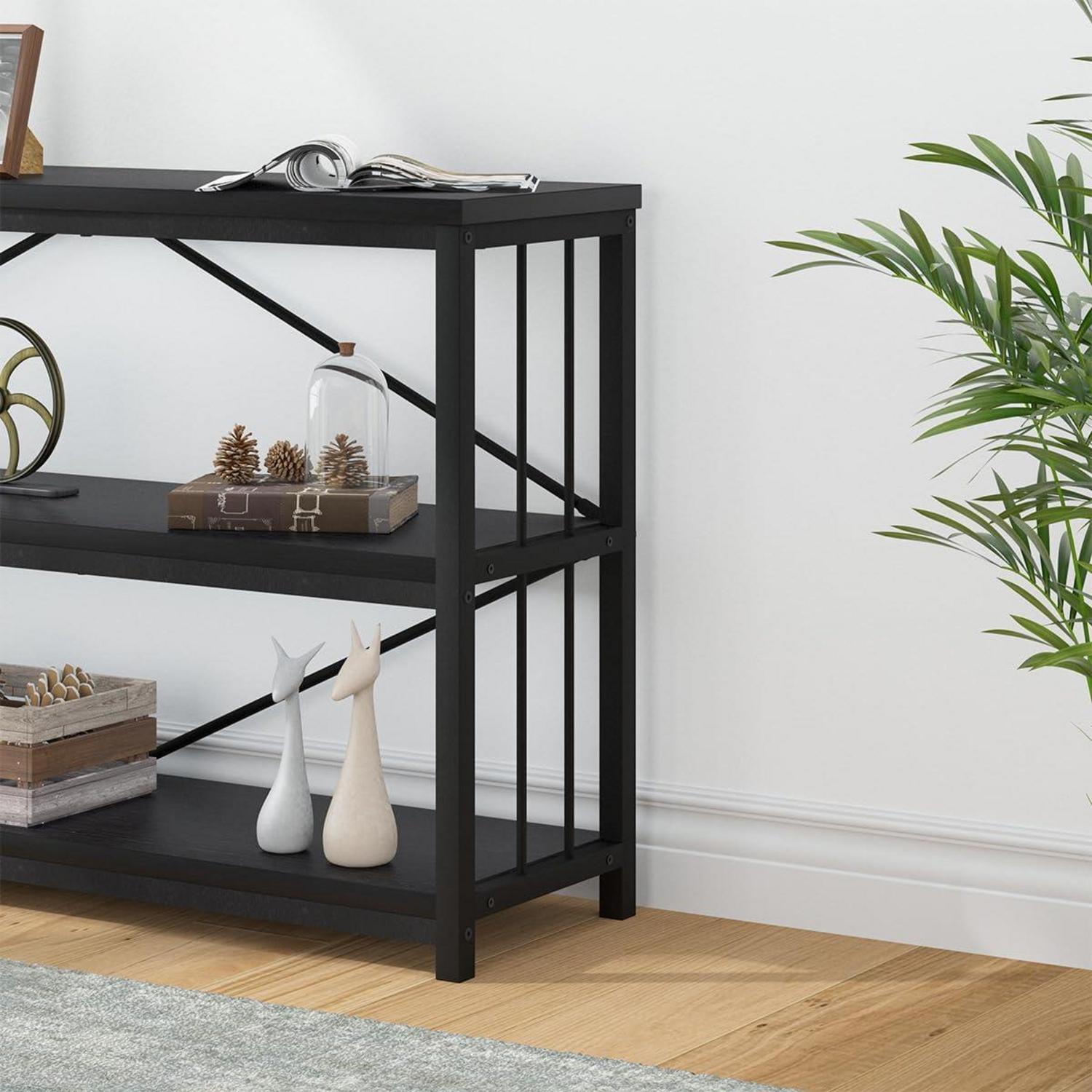 Vielseitiges Standregal Holz Schwarz 3 Ebenen Bücherregal 34x178x74 cm