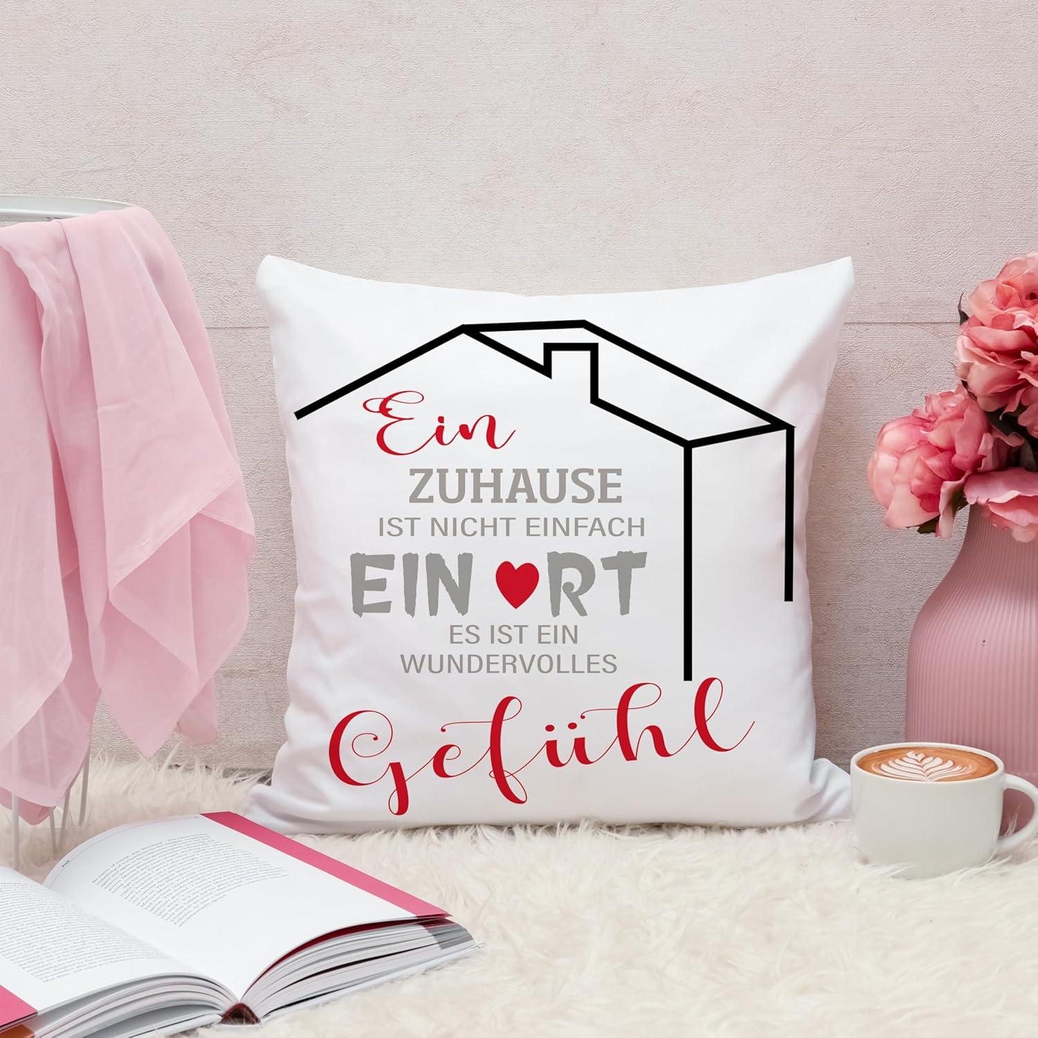 Geschenk zum Einzug Kissenbezug 45x45 mit 3 Taschen Einweihungsgeschenk