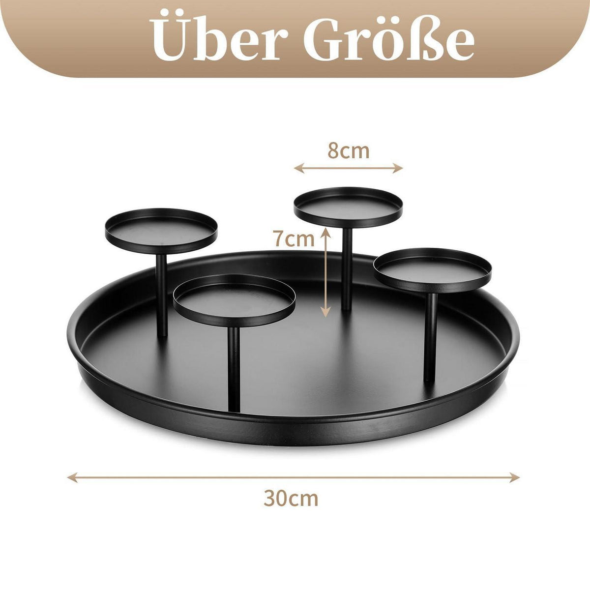 Moderner Adventskranz Metall Schwarz 30cm Rund Tablett
