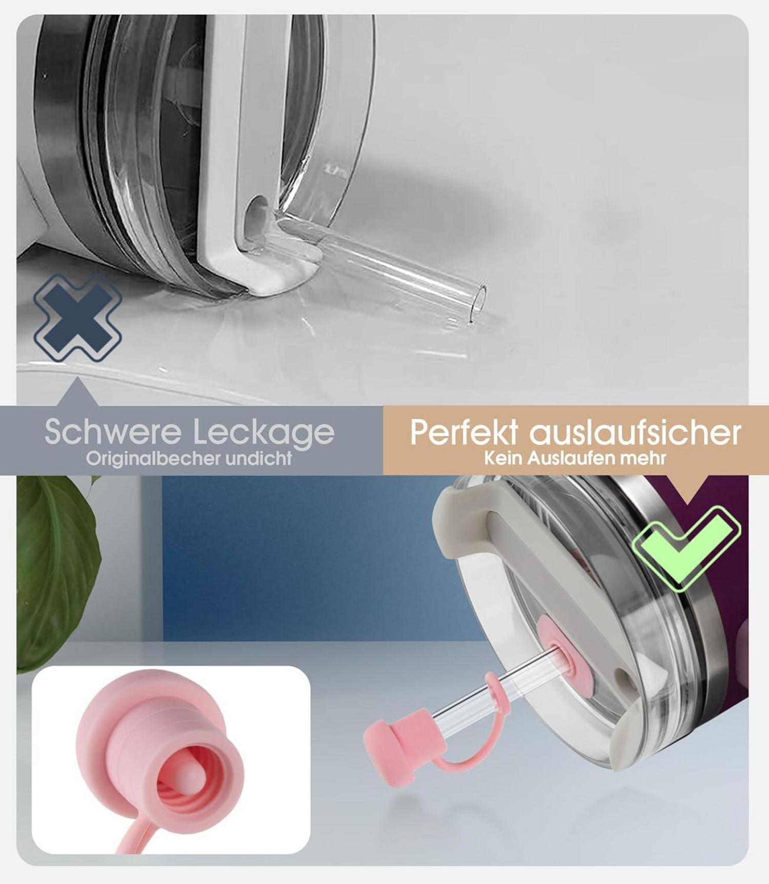 8er Set Strohhalme mit Auslaufschutz und Reinigungsbürste - Rosa 21,5cm