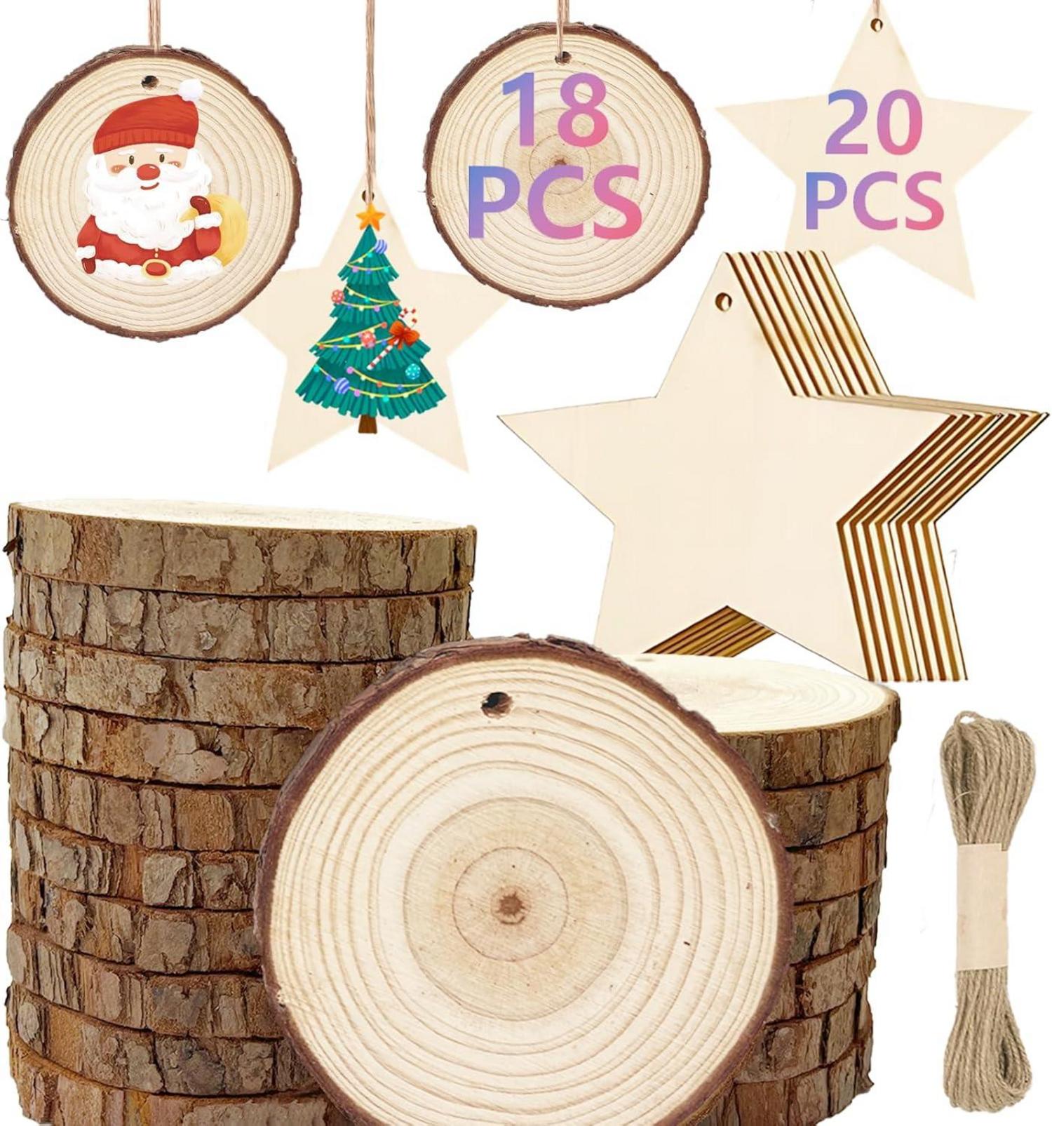 38-teilige Weihnachtsdeko Holzscheiben und Holzsterne Set