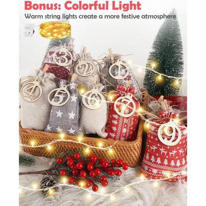 Adventskalender Kinder Stoff LED Geschenktüten Weihnachten
