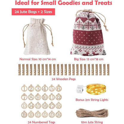 Adventskalender Kinder Stoff LED Geschenktüten Weihnachten