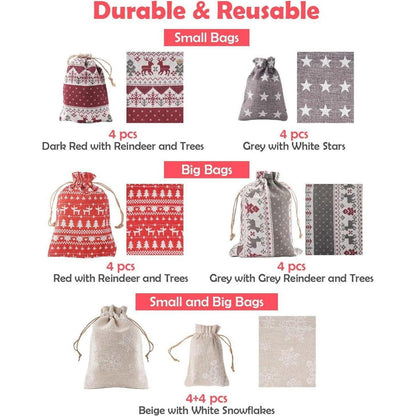 Adventskalender Kinder Stoff LED Geschenktüten Weihnachten