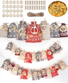 Adventskalender Weihnachtsmotiven Lichterkette Stoffsäckchen