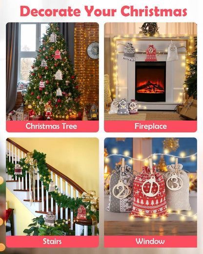 Adventskalender Weihnachten 2024 Kinder DIY Stoff Säckchen LED Tüten