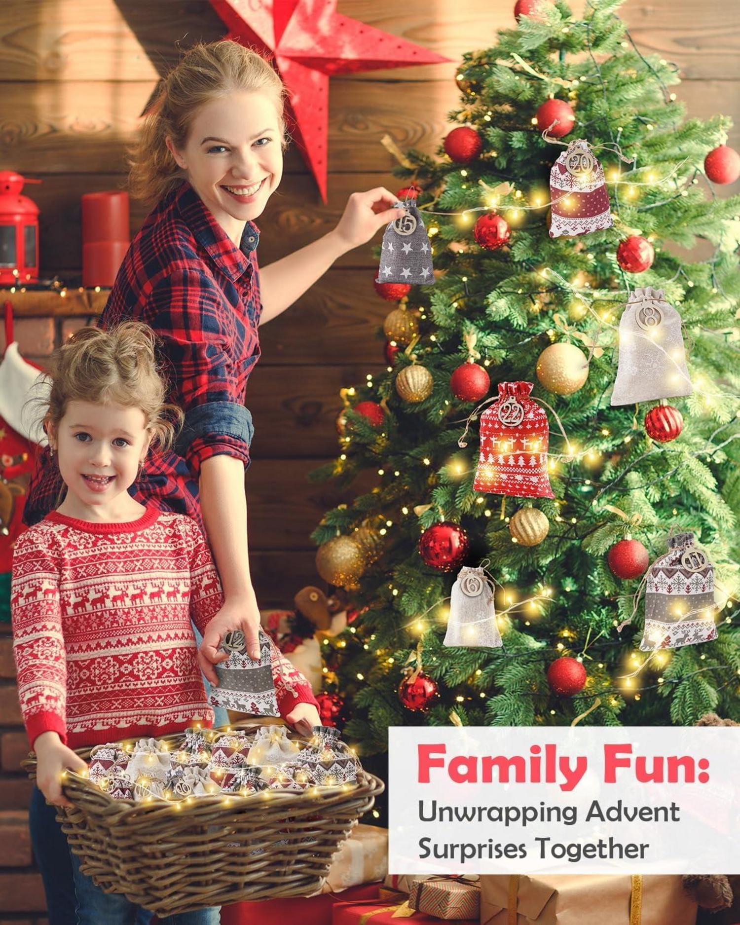 Adventskalender Stoff Kinder DIY LED Weihnachten Geschenktüten
