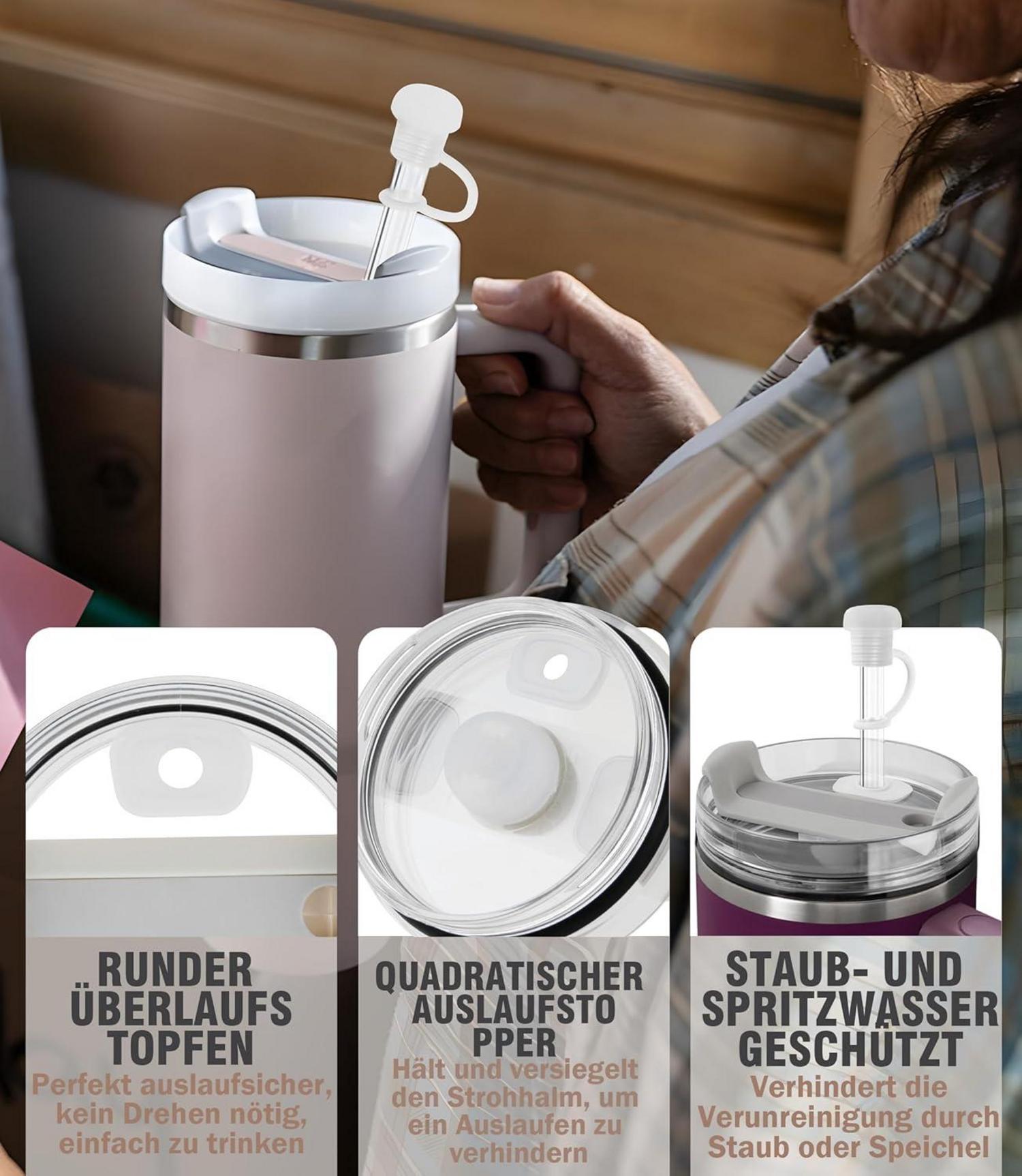30 cm Strohhalm Set mit Auslaufsicher Abdeckung und Reinigungsbürste