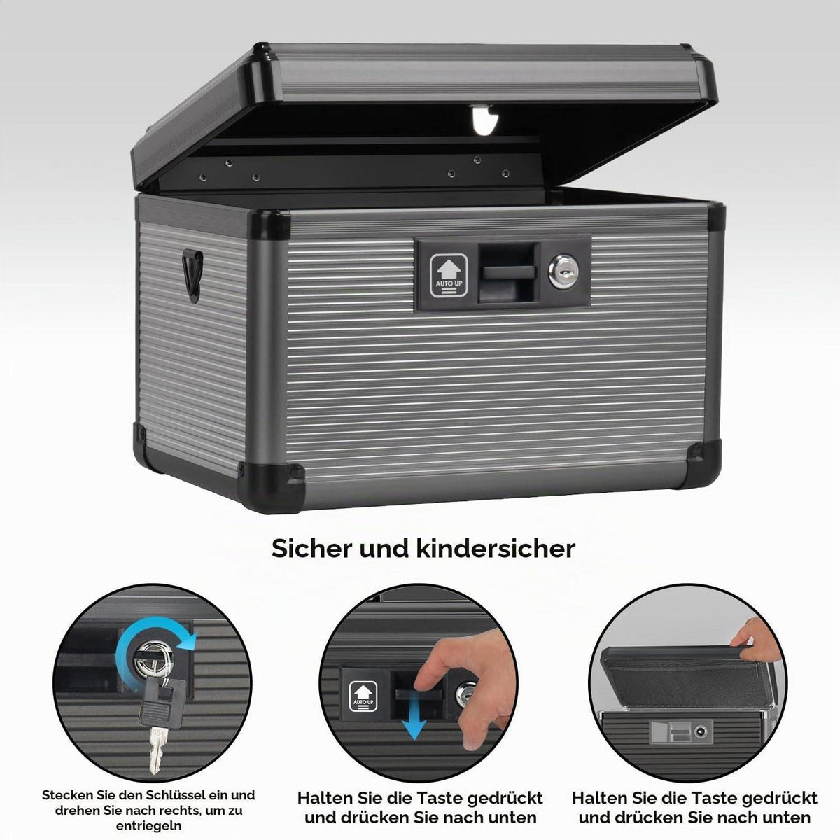Abschließbare Medizinschrankbox mit Schlüssel – Schwarz