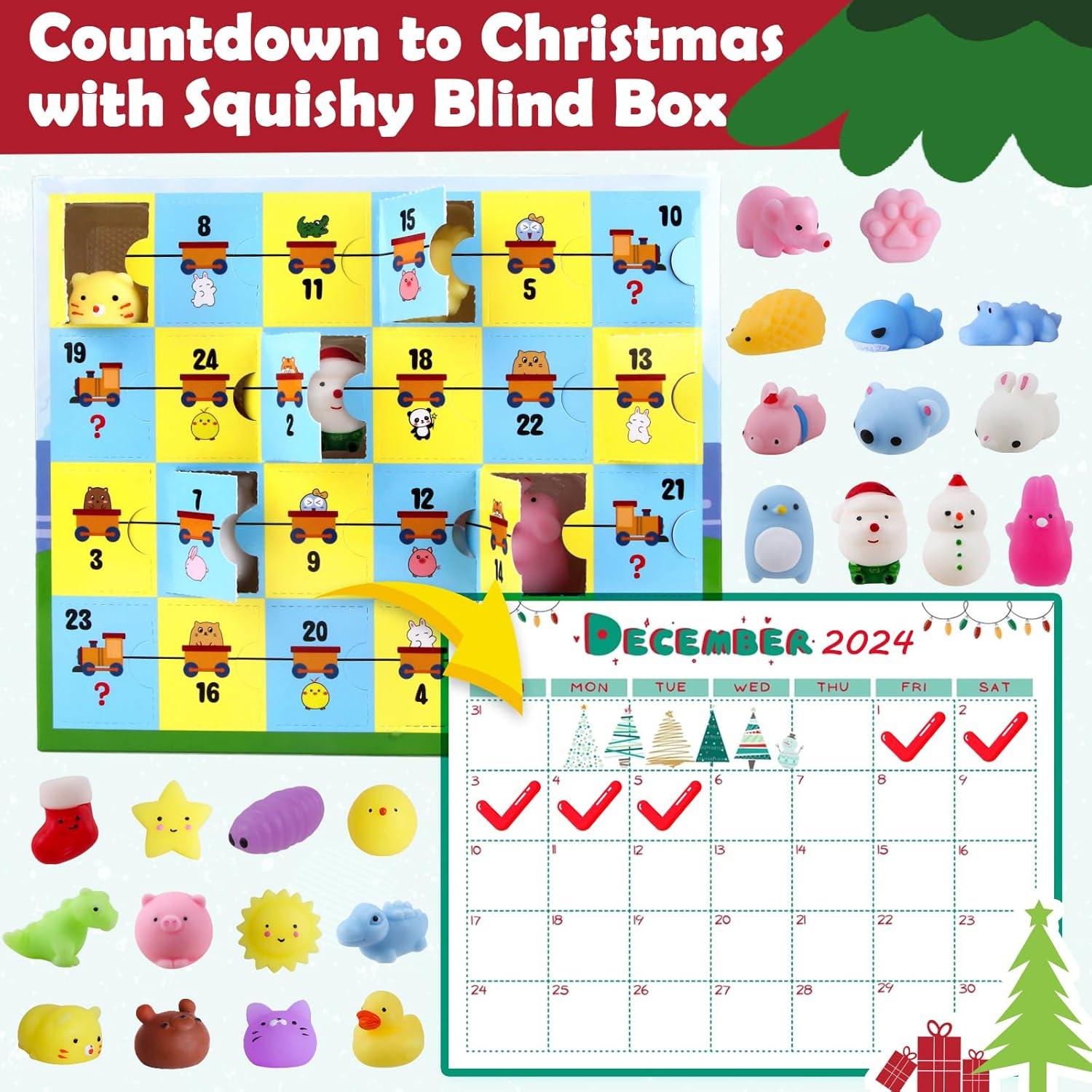 Adventskalender 2024 Mochi Squishies Spielzeug für Mädchen
