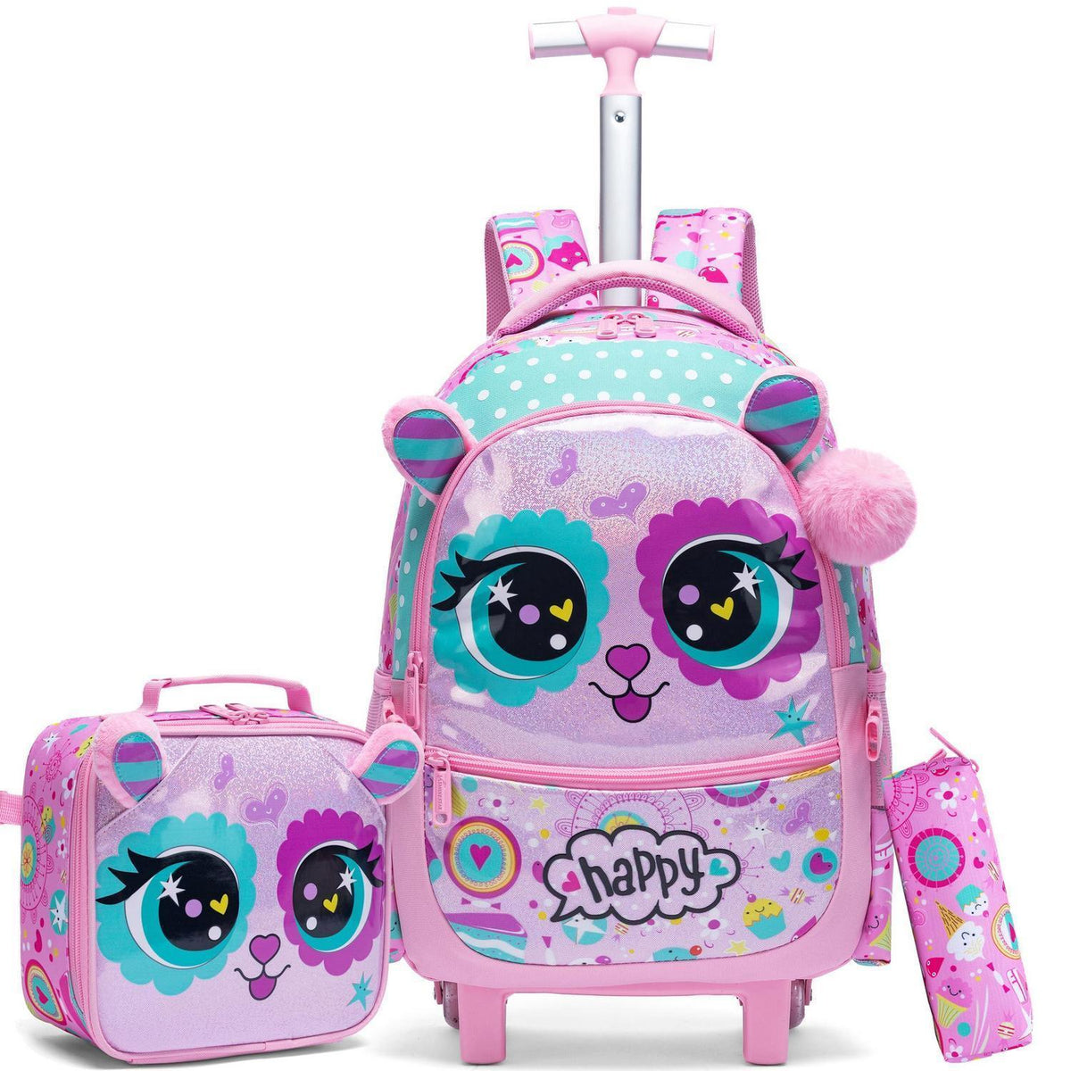 Schulranzen Trolley Mädchen 3tlg. Set mit Rollen