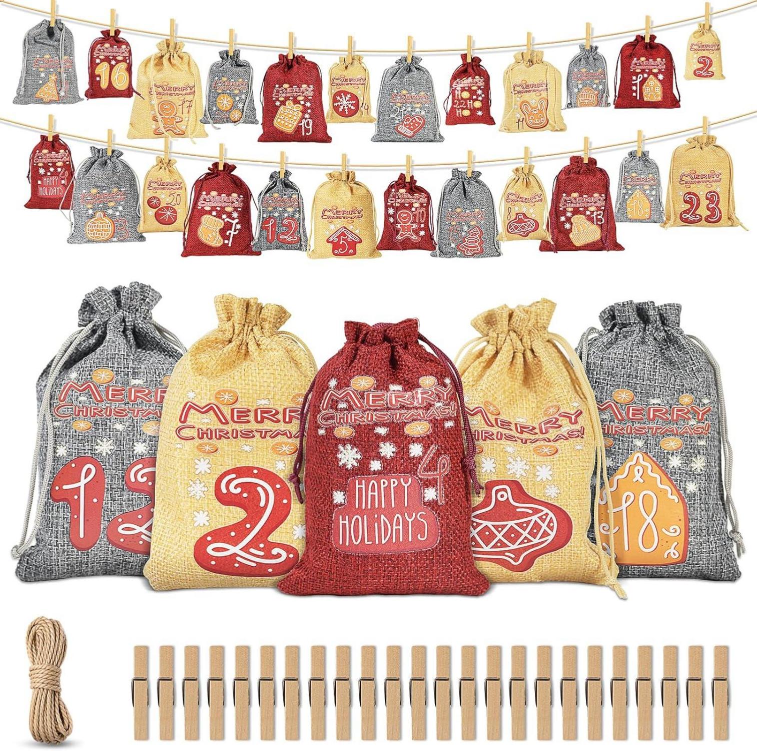 Adventskalender zum Befüllen mit Holzklammern und Hanfseil
