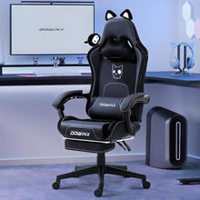 Ergonomischer Gaming Stuhl mit Katzenmotiv und Lendenwirbelstütze