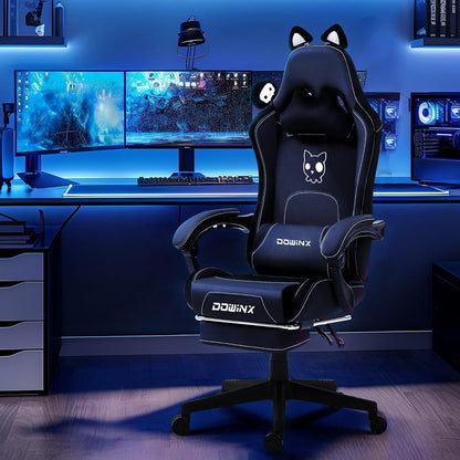 Ergonomischer Gaming Stuhl mit Katzenmotiv und Lendenwirbelstütze