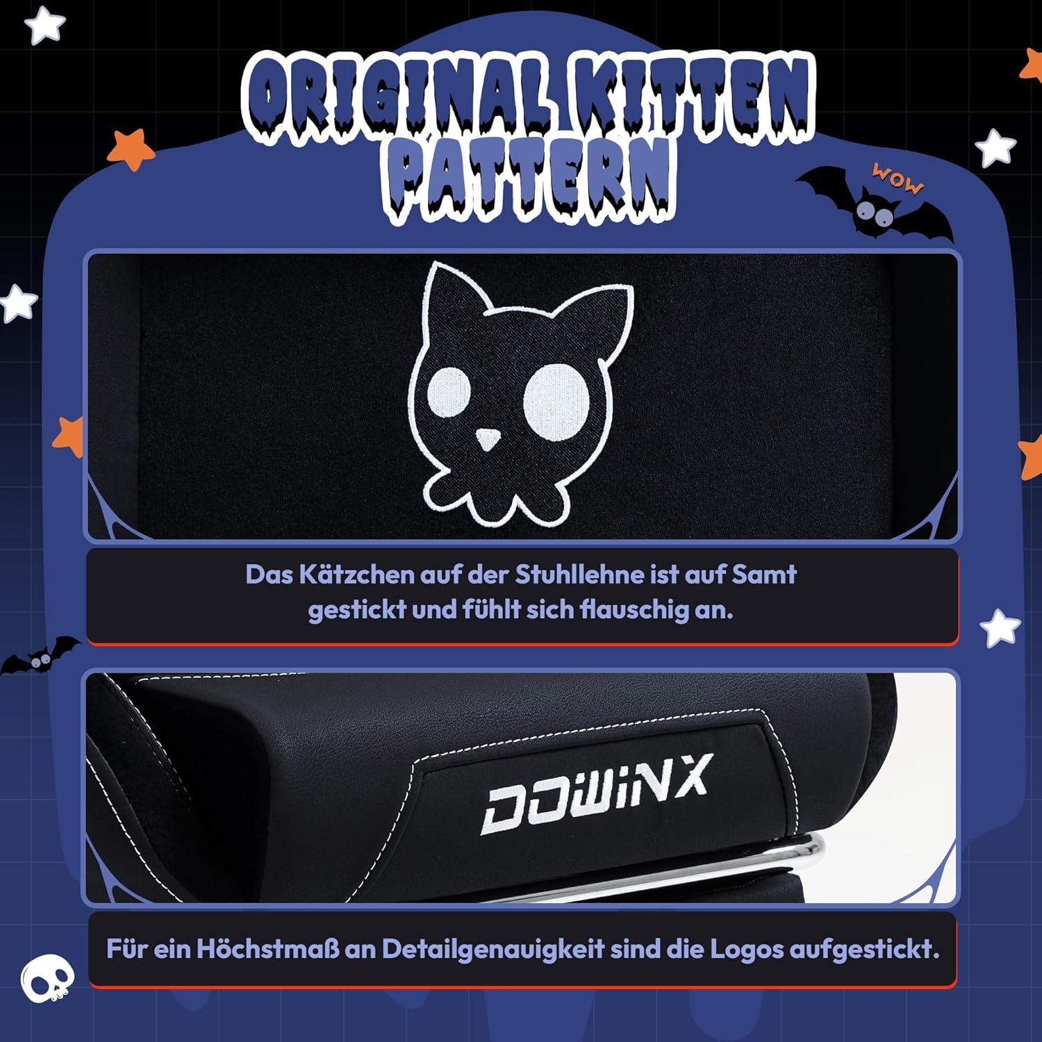 Dowinx Gaming Stuhl Halloween Katze Edition Ergonomisch PU-Leder Schwarz