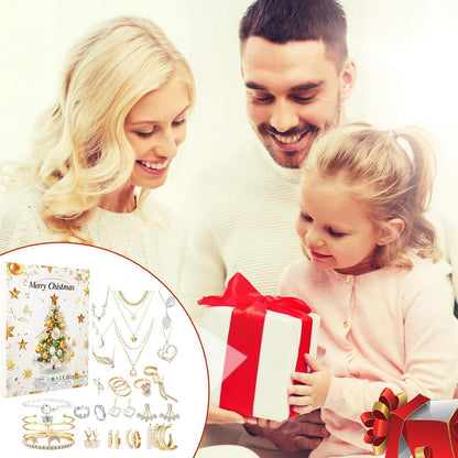 Schmuck Adventskalender 2024 Damen Teenager Weihnachten Ohrstecker Ringe Kette