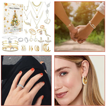 Schmuck Adventskalender 2024 Damen Teenager Weihnachten Ohrstecker Ringe Kette