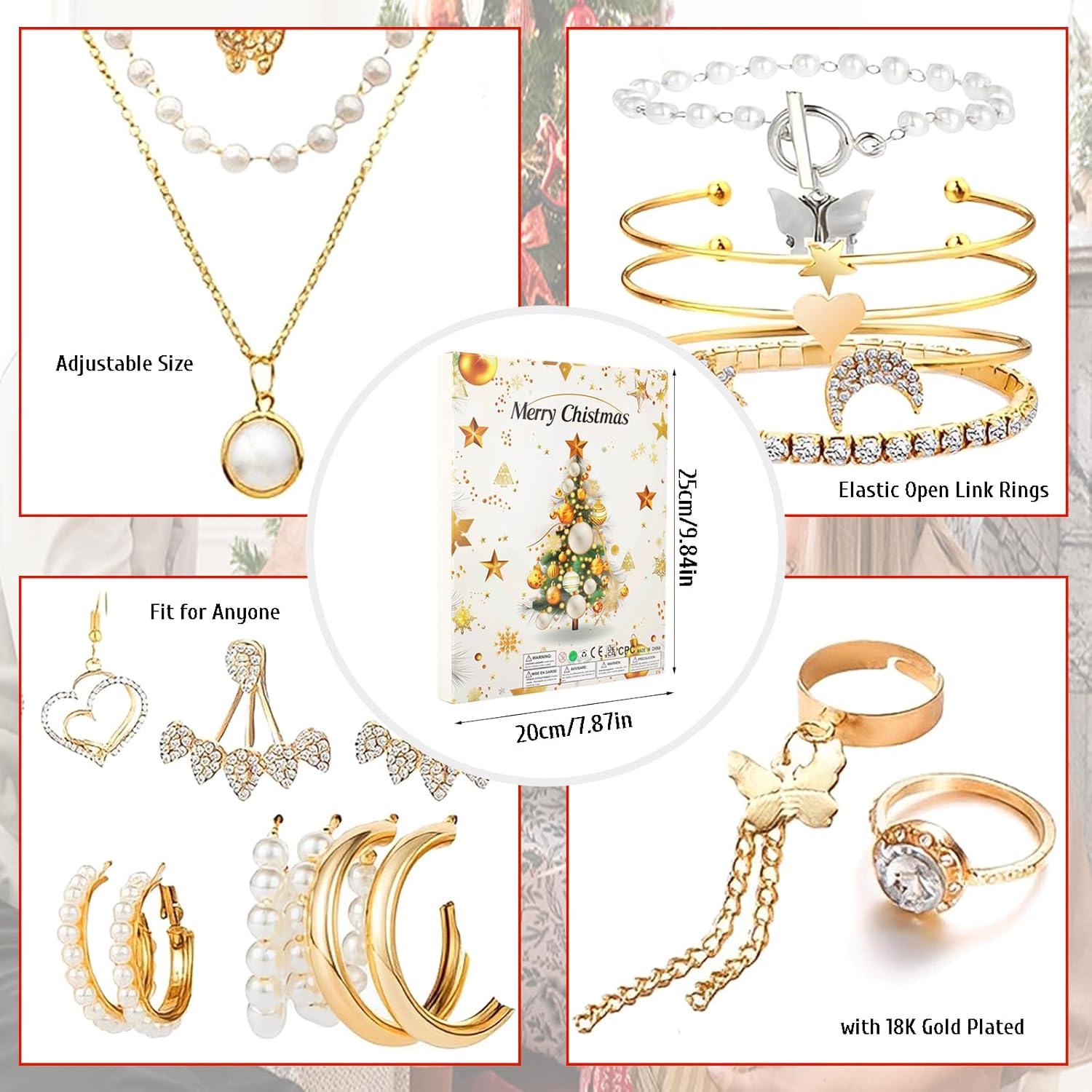 Adventskalender 2024 Schmuck für Frauen Teenager Weihnachten - Kette Ringe
