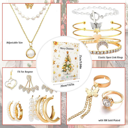 Adventskalender 2024 Schmuck für Frauen Teenager Weihnachten - Kette Ringe
