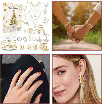 Adventskalender 2024 Schmuck für Frauen Teenager Weihnachten - Kette Ringe