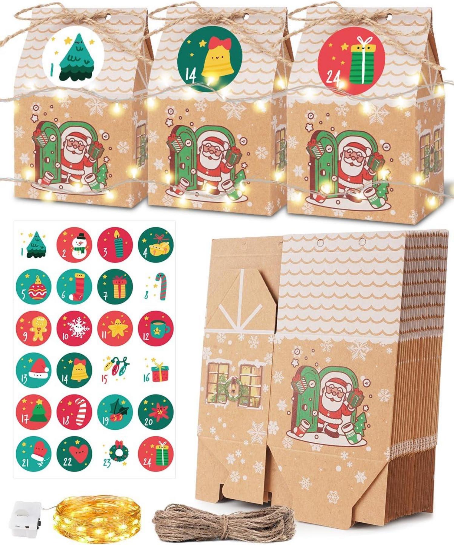 DIY Adventskalender Kinder LED Tüten Weihnachtskalender Häuschen Pappe