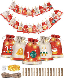 Adventskalender Stoff Kinder Weihnachtskalender Set Lichterkette 2m