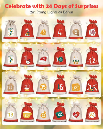 Adventskalender Stoff Kinder Befüllen Lichterkette 2024