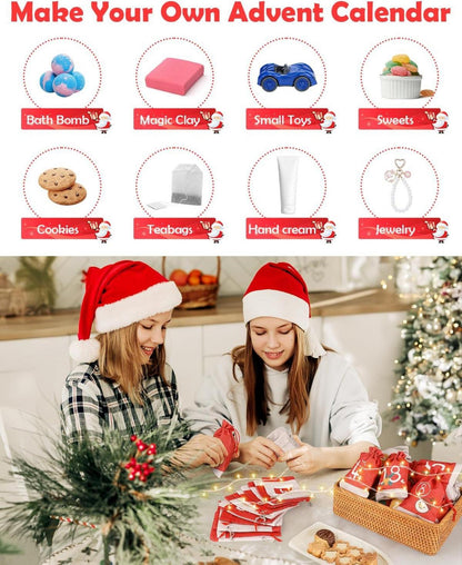 Weihnachtskalender Stoff Kinder 2024 DIY Tüten Lichterkette Basteln