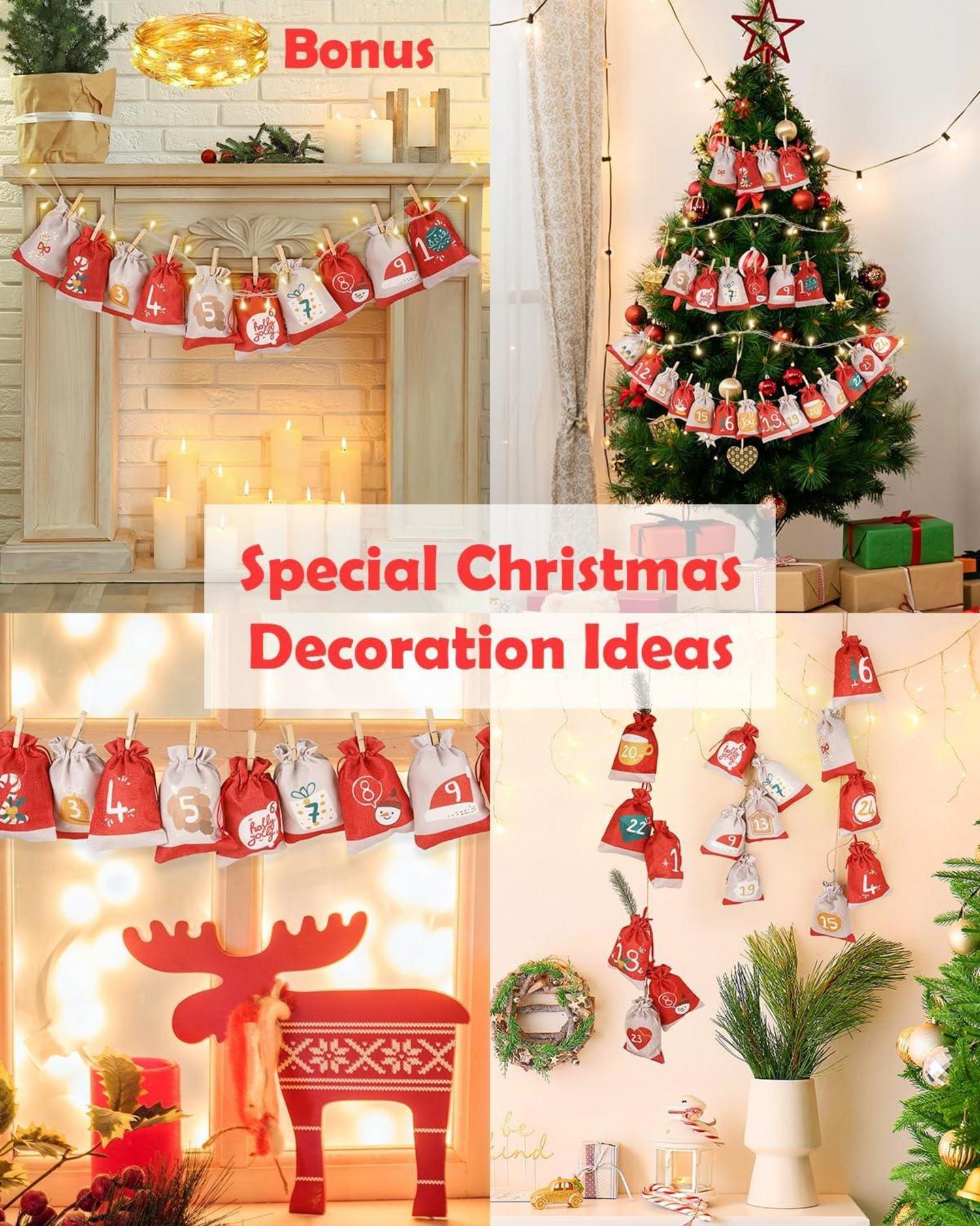 Adventskalender Stoff Kinder Befüllen Set 24 Tüten + Lichterkette 2m