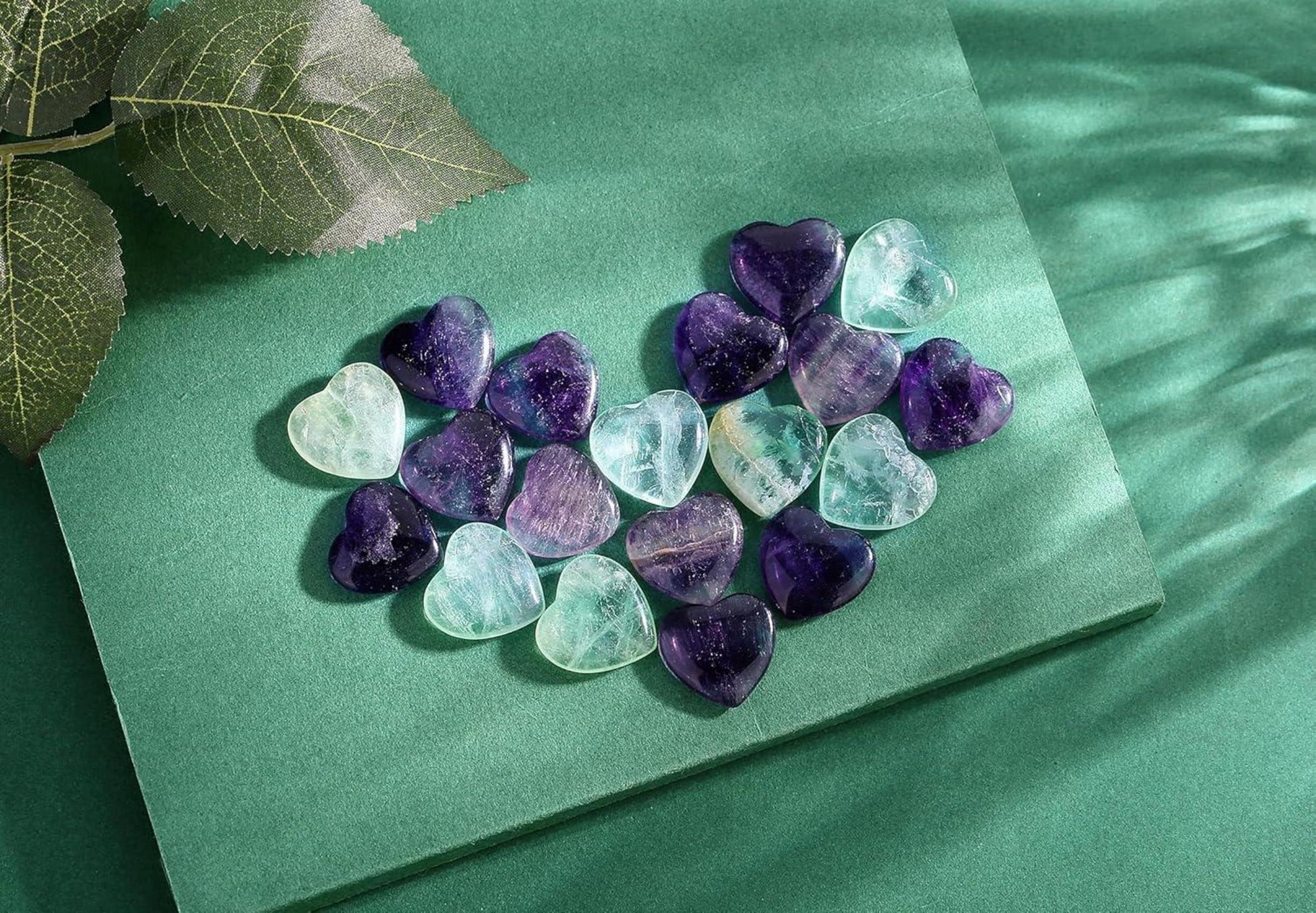 20 Stück Natürliche Fluorit Herz Steine Set - Heilung