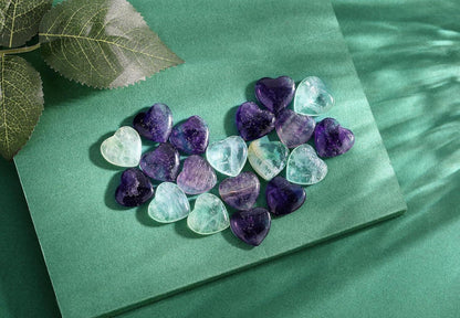 20 Stück Natürliche Fluorit Herz Steine Set - Heilung