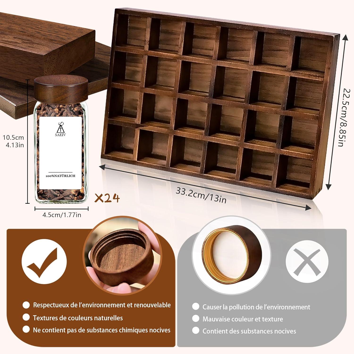 Akazien-Gewürzregal mit 24 Fächern und 120ml-Gewürzgläser