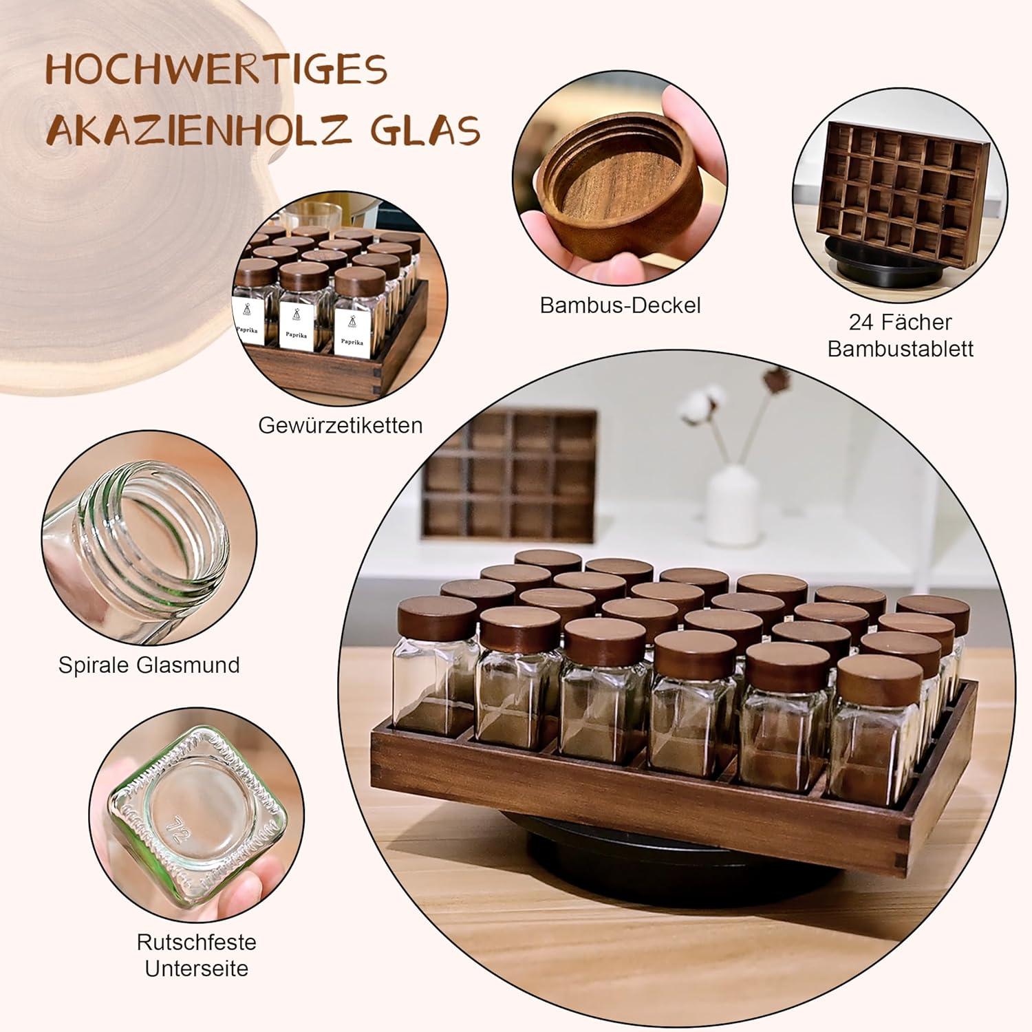 Umweltfreundliches Akazien-Gewürzregal Holz mit 24 Fächern