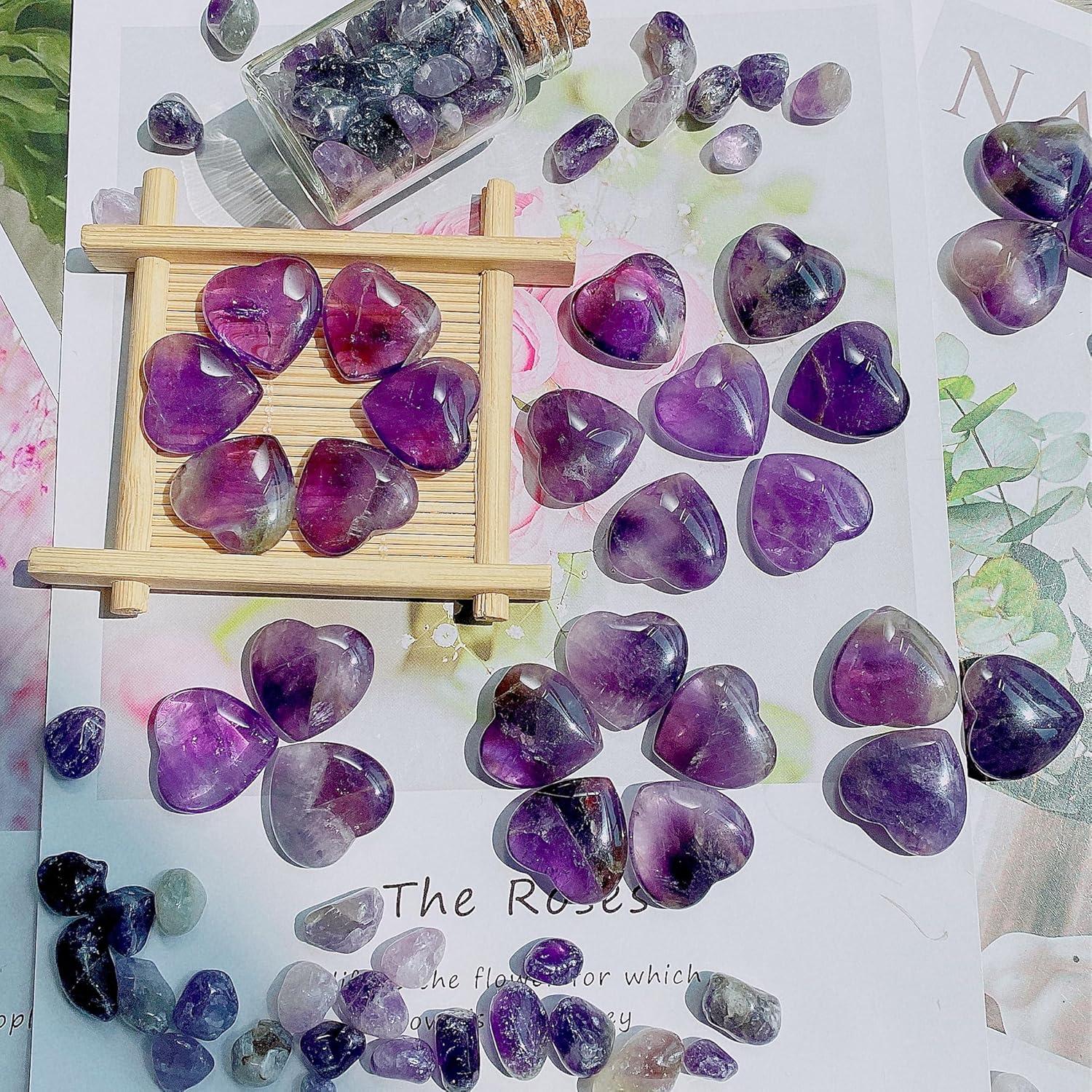 Amethyst Herz Steine Set 20 Stück Heilung Kristalle Glückssteine