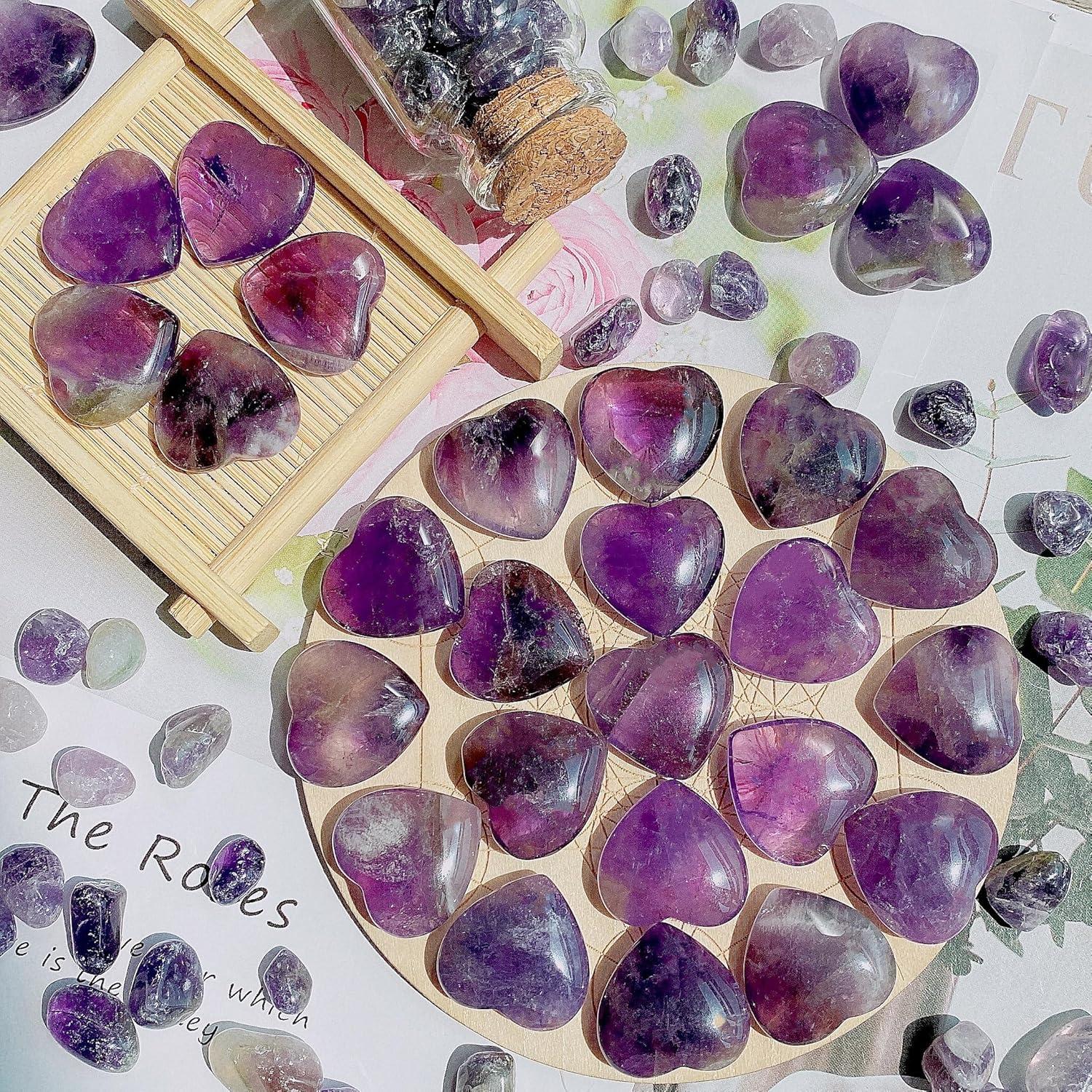 Amethyst Herz Steine Set 20 Stück Natürliche Edelsteine Glückssteine