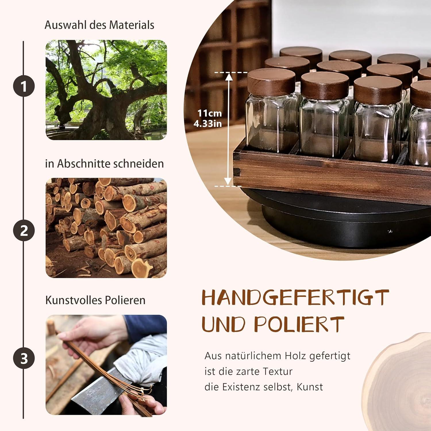 SAEIV Akazienholz Gewürzregal mit 12 Fächern und 12 Gewürzgläsern