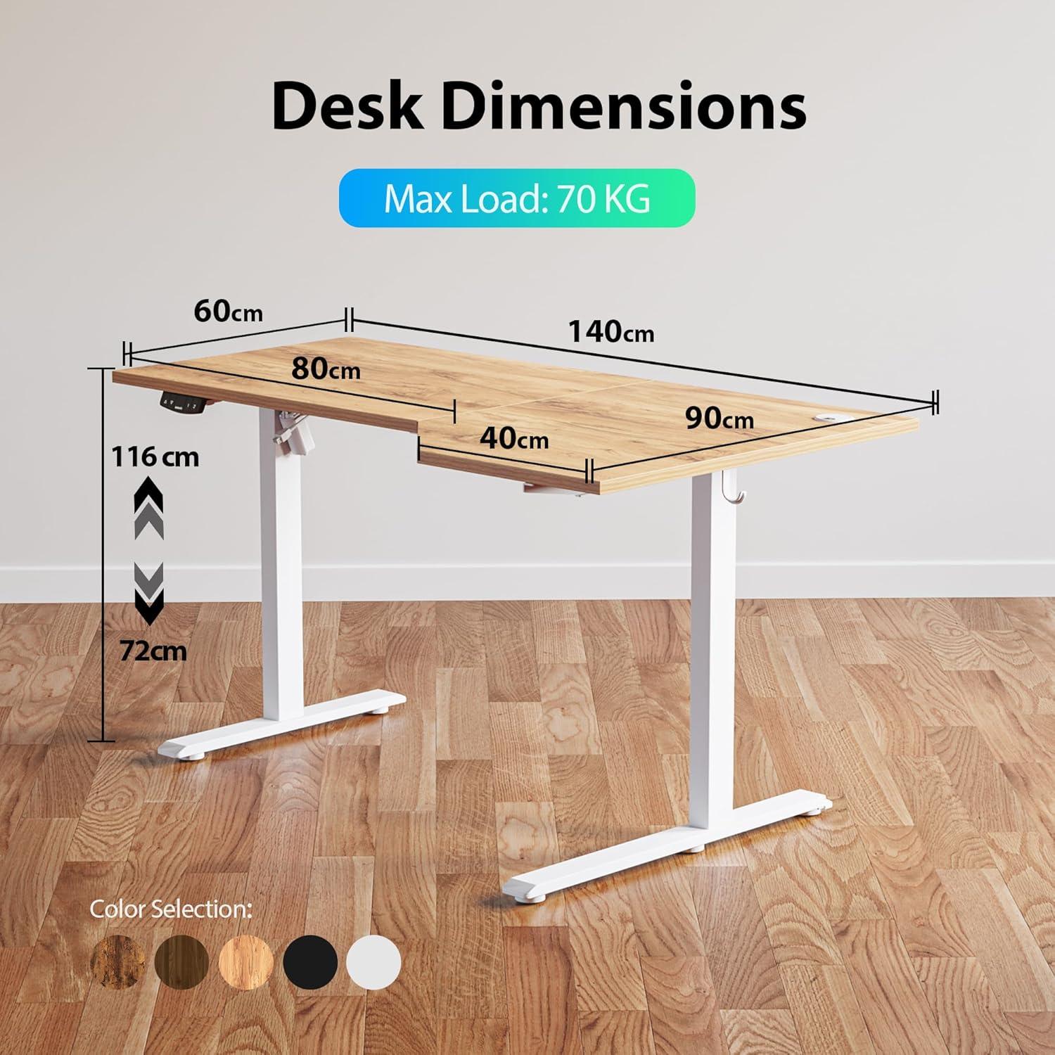 Elektrischer L-förmiger Stehschreibtisch 140 cm höhenverstellbar mit