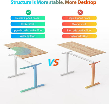 Elektrischer L-förmiger höhenverstellbarer Stehschreibtisch 140 cm, Home Office, ergonomischer Computertisch, Hellbraun