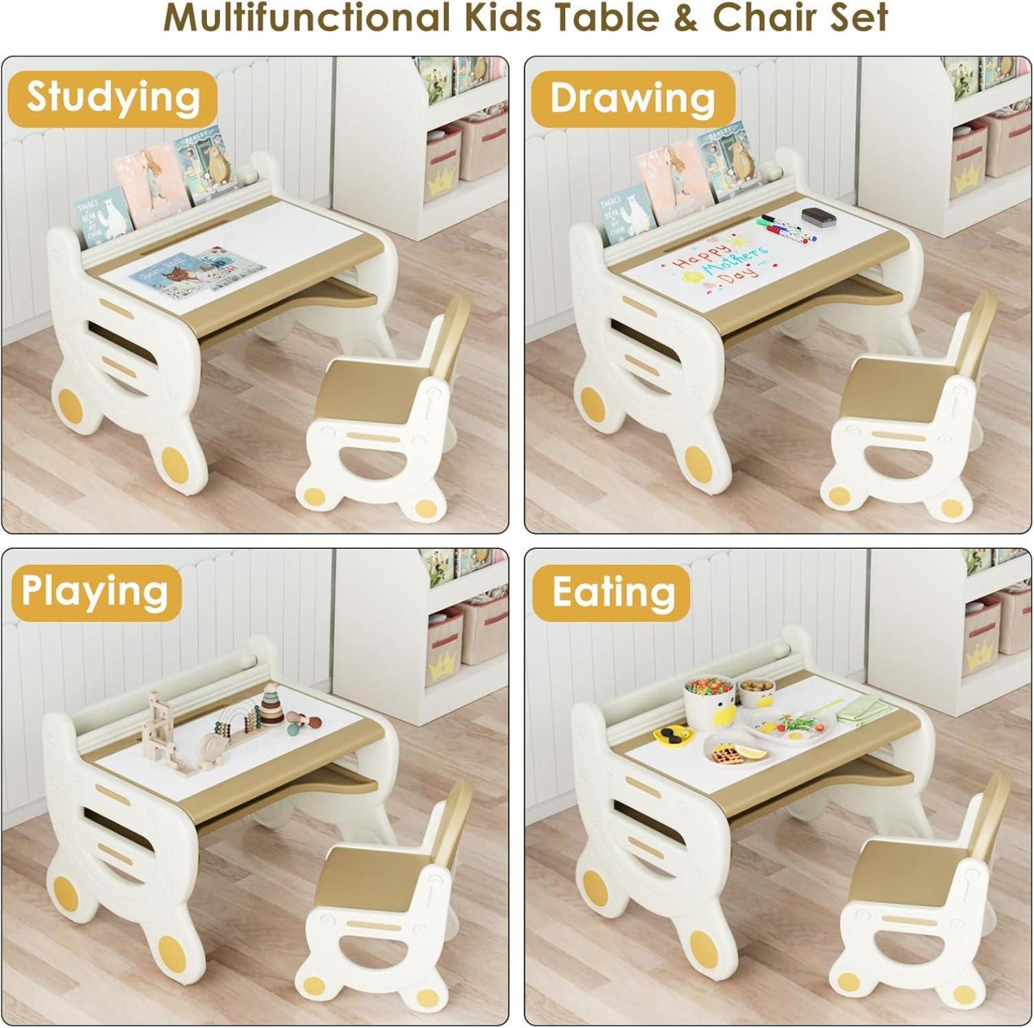 Kindertisch mit Stühlen Stauraum Braun Multifunktionaler Kinder Tisch