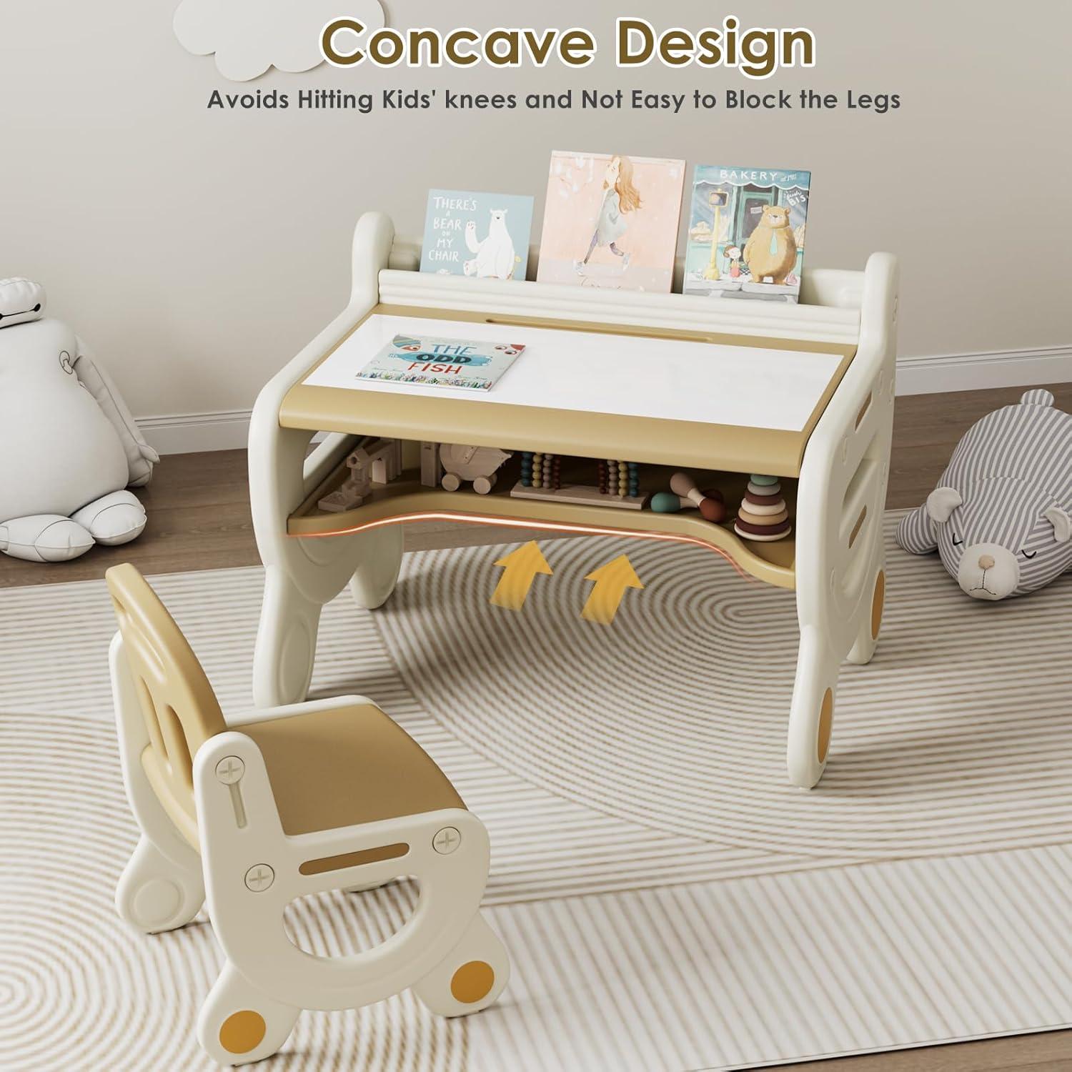 Kindertisch mit Stühlen und Stauraum für Kinderzimmer & Spielzimmer, Braun